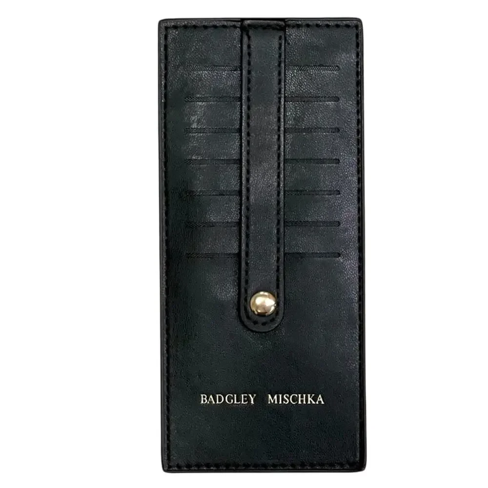 NWOT Badgley Mischka Black Leather Slim Card Holder Credit Card Wallet 7